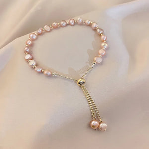 Pink Ivory Pearl Bracelet Adjustable Baroque Bead Bracelet Girls Jewelry