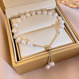 Pink Ivory Pearl Bracelet Adjustable Baroque Bead Bracelet Girls Jewelry