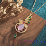 Pink Jade Butterfly Pendant Choker Necklace 925 Silver Gemstone