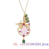 Pink Jade Butterfly Pendant Choker Necklace 925 Silver Gemstone
