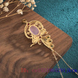 Pink Jade Butterfly Pendant Choker Necklace 925 Silver Gemstone