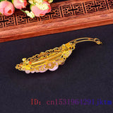 Vintage Chinese 925 Silver Pink Jade Flower Barrette Hair Clip