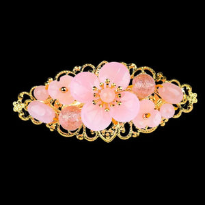 Vintage Chinese 925 Silver Pink Jade Flower Barrette Hair Clip