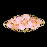 Vintage Chinese 925 Silver Pink Jade Flower Barrette Hair Clip