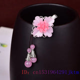 Pink Jade Flower Barrette Hair Clip 925 Silver Amulet Talisman