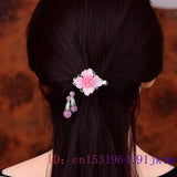 Pink Jade Flower Barrette Hair Clip 925 Silver Amulet Talisman