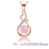 Pink Jade Pendant Necklace Amulet Women Jewelry Natural 925 Silver Chalcedony
