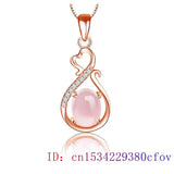 Pink Jade Pendant Necklace Natural Chalcedony 925 Silver Women Jewelry