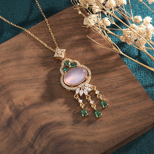 Pink Jade Pendant Necklace Natural Chalcedony Gemstone 925 Silver Jewelry