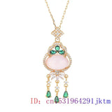 Pink Jade Pendant Necklace Natural Chalcedony Gemstone 925 Silver Jewelry