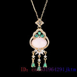 Pink Jade Pendant Necklace Natural Chalcedony Gemstone 925 Silver Jewelry