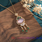 Pink Jade Pendant Necklace Natural Chalcedony Gemstone 925 Silver Jewelry