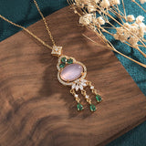Pink Jade Pendant Necklace Natural Chalcedony Gemstone 925 Silver Jewelry