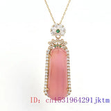 Pink Jade Pendant Necklace - Carved Chalcedony Amulet 925 Silver