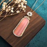 Pink Jade Pendant Necklace - Carved Chalcedony Amulet 925 Silver
