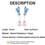 Pink Jade Water Drop Earrings Chalcedony Tassel Earring