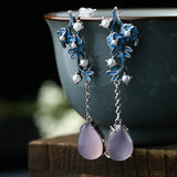 Pink Jade Water Drop Earrings Chalcedony Tassel Earring