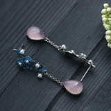 Pink Jade Water Drop Earrings Chalcedony Tassel Earring