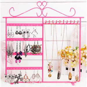 Pink Jewelry Holder Necklace Hanger Earrings Metal Showcase Bracelet Organizer