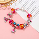 Pink Leather Bracelet Princess Dress Pendant Unicorn Charm Bracelet