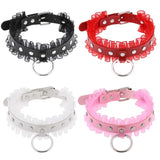Pink Leather Choker Necklace Lace Collar Gothic Jewelry