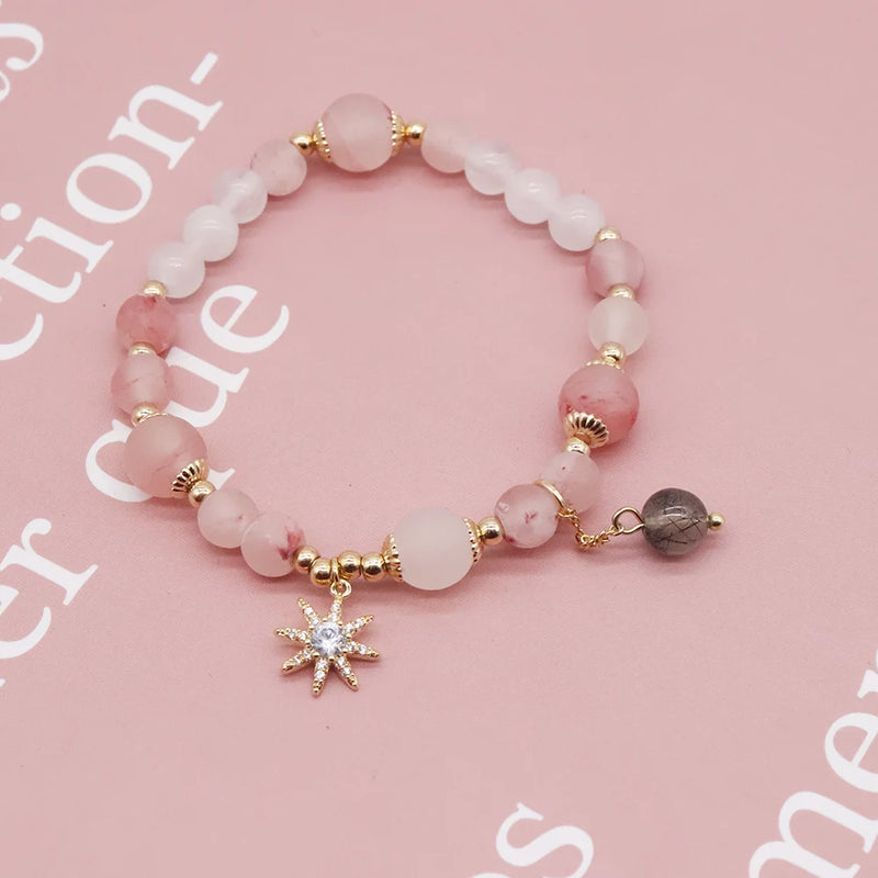 Pink Bead Women Bracelet Starfish Pendant Girl Friendship Gift
