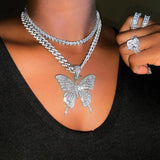Crystal Butterfly Cuba Choker Necklace Bling Multicolor Rhinestone