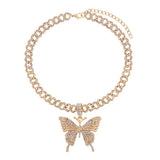 Crystal Butterfly Cuba Choker Necklace Bling Multicolor Rhinestone