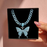 Crystal Butterfly Cuba Choker Necklace Bling Multicolor Rhinestone