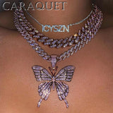 Crystal Butterfly Cuba Choker Necklace Bling Multicolor Rhinestone