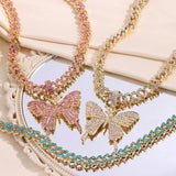 Crystal Butterfly Cuba Choker Necklace Bling Multicolor Rhinestone
