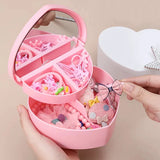 Pink Heart Shape Make Up Box with Mirror for Girls