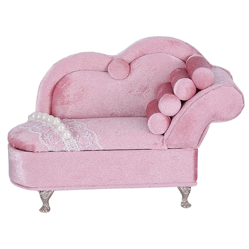 Pink Mini Velvet Sofa Jewelry Storage Organizer