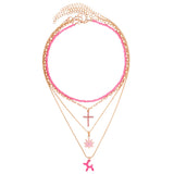 Pink Beaded Choker Necklace Cross Dog Pendant Women Seed Beads Chain