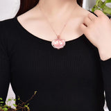 Pink Crystal Pendant Wishful Lock Necklace Lucky Marriage Jewelry