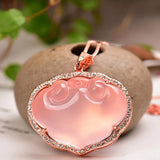 Pink Crystal Pendant Wishful Lock Necklace Lucky Marriage Jewelry