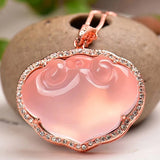 Pink Crystal Pendant Wishful Lock Necklace Lucky Marriage Jewelry