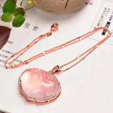 Pink Crystal Pendant Wishful Lock Necklace Lucky Marriage Jewelry