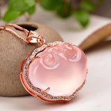 Pink Crystal Pendant Wishful Lock Necklace Lucky Marriage Jewelry