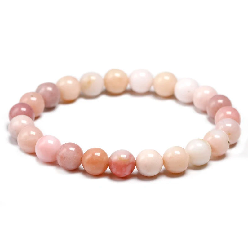 Pink Natural Opal Bracelets Women Lady Stretch Gemstone Bead Bracelet