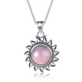 Rose Quartz Sun Necklace S925 Sterling Silver Tiger Eye Pendant
