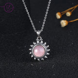 Rose Quartz Sun Necklace S925 Sterling Silver Tiger Eye Pendant