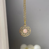 Pink Stone Flower Pendant Necklace Stainless Steel Jewelry