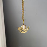 Pink Stone Flower Pendant Necklace Stainless Steel Jewelry