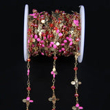 Pink Oil Drip Crystal Glass Rosary Chain Necklace
