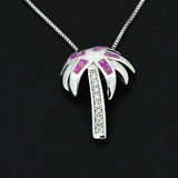 Fire Opal Stone Palm Tree Pendant in Sterling Silver