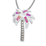 Fire Opal Stone Palm Tree Pendant in Sterling Silver