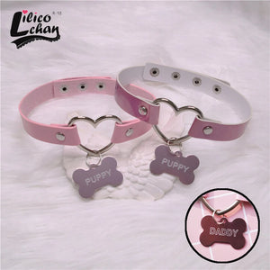 Pink Peach Heart Dog Bone DADDY&PUPPY Choker Necklace