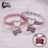 Pink Peach Heart Dog Bone DADDY&PUPPY Choker Necklace
