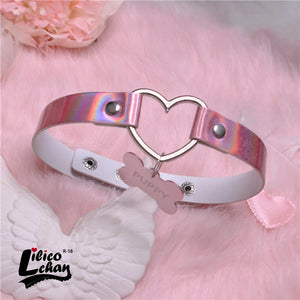 Pink Peach Heart Dog Bone DADDY&PUPPY Choker Necklace